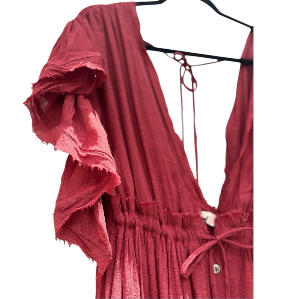 Peach Love California Large Red Maxi Dress Prairie Cottagecore minimalist Hippy - Picture 4 of 6